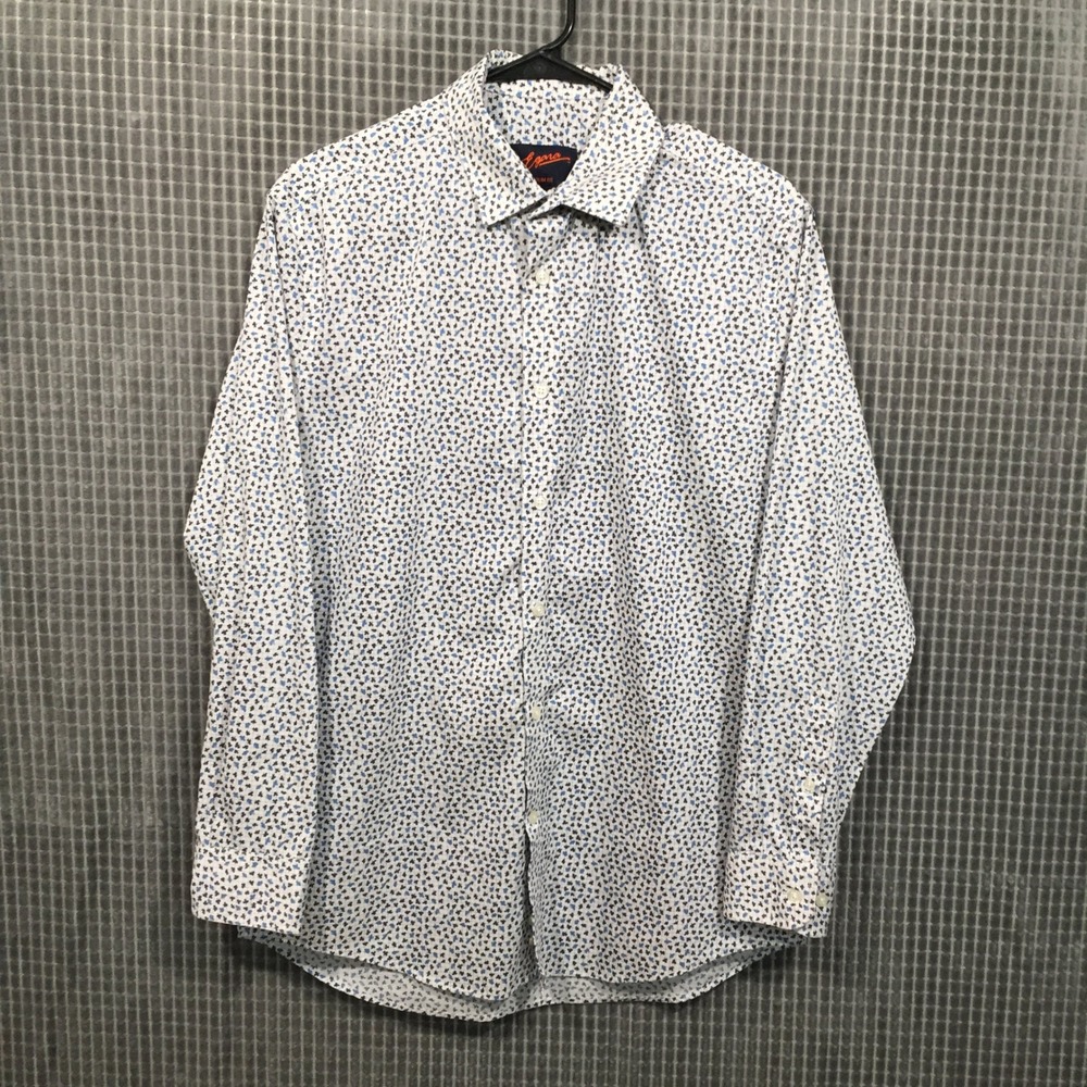 Egara Mens Slim Fit Dress Shirt 16 32/33 Blue Floral Clover Print Stretch White